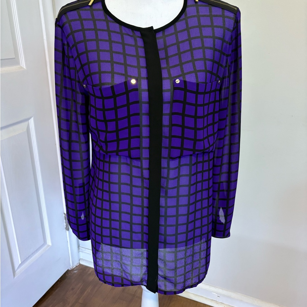 MICHAEL KORS Purple and Black Sheer Blouse